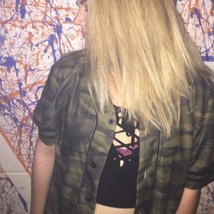 short sleeve camo button up